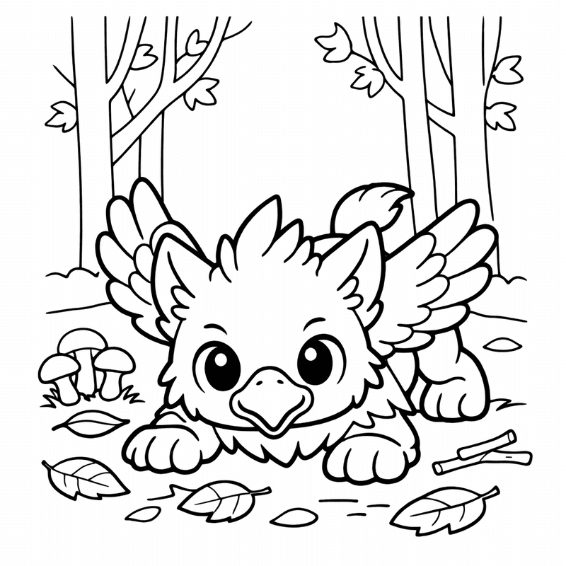 Free printable coloring page: A Griffin Family In Their Mountain Nest, for ages 3-6