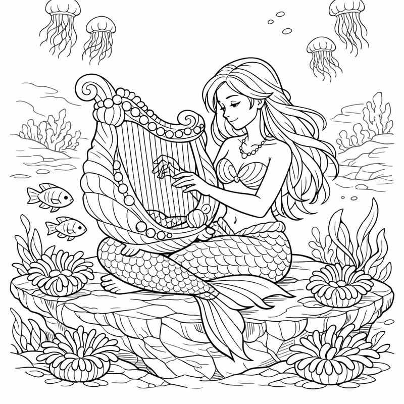Free printable coloring page: Object Only: Two Mermaids Swimming Together, No Background, for ages 7-12
