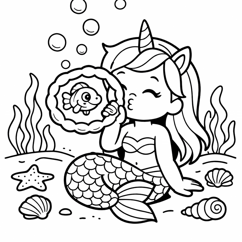 Free printable coloring page: A Mermaid In An Underwater Castle With Shells, for ages 3-6