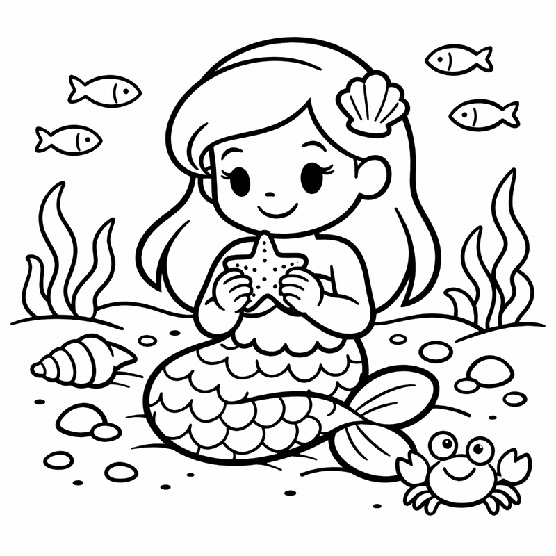 Free printable coloring page: A Mermaid And Her Pet Octopus Exploring Coral, for ages 3-6