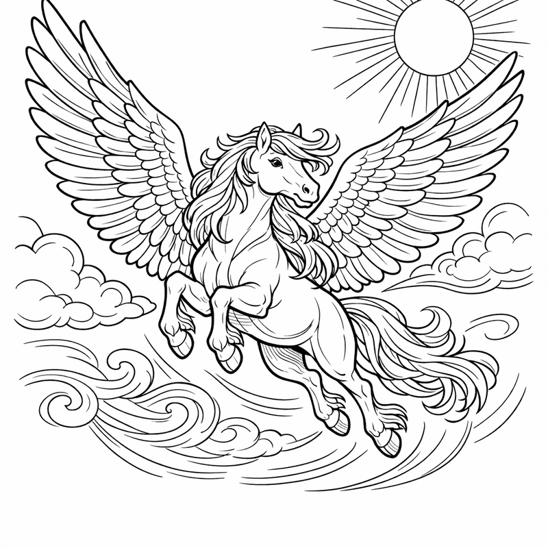 Free printable coloring page: Pegasus Landing, for ages 7-12