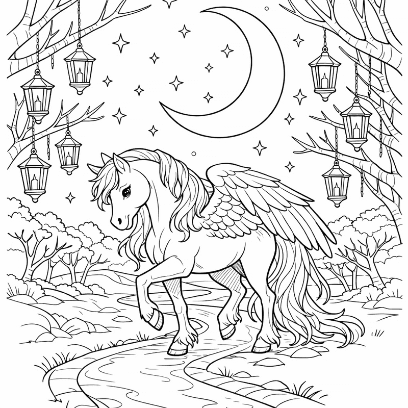 Free printable coloring page: Pegasus Wings Spread, for ages 7-12