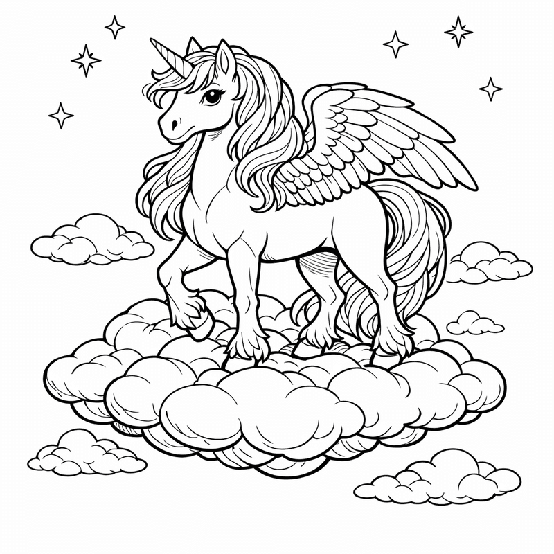Free printable coloring page: Pegasus And Sun, for ages 7-12