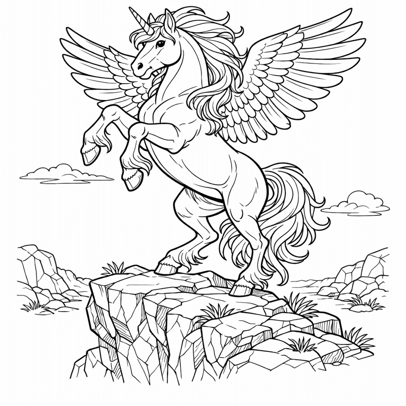 Free printable coloring page: Pegasus Flying, for ages 7-12