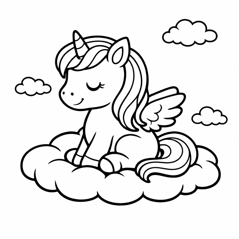 Free printable coloring page: Object Only: A Cute Pegasus With Clean Outlines,…, for ages 3-6