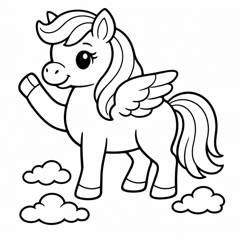 Free printable coloring page: Pegasus Flying, for ages 3-6