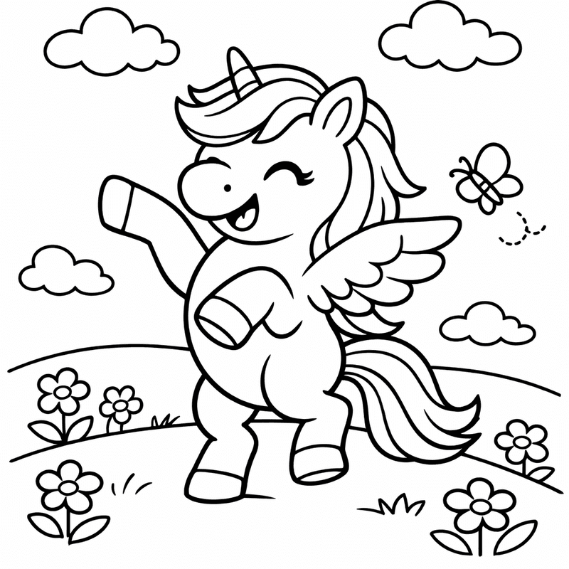 Free printable coloring page: Pegasus And Stars, for ages 3-6