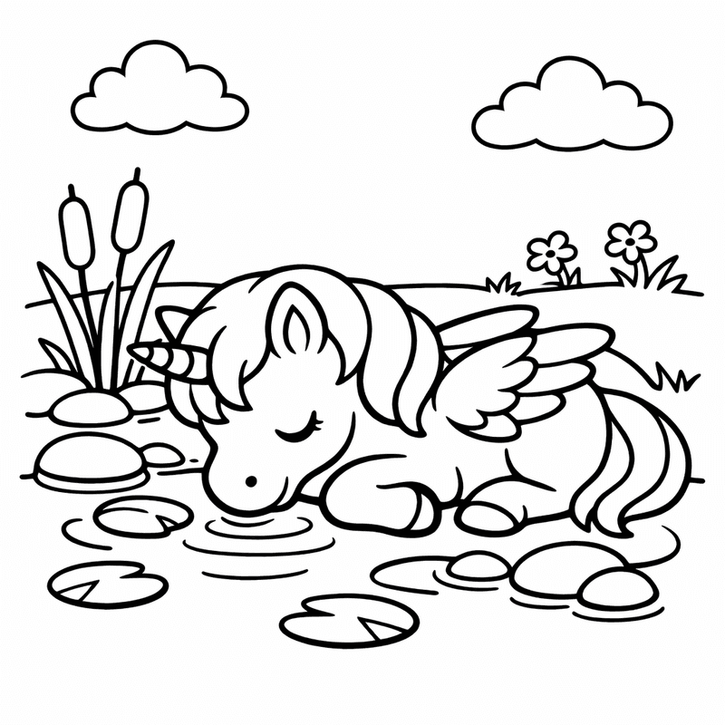Free printable coloring page: Pegasus And Sun, for ages 3-6