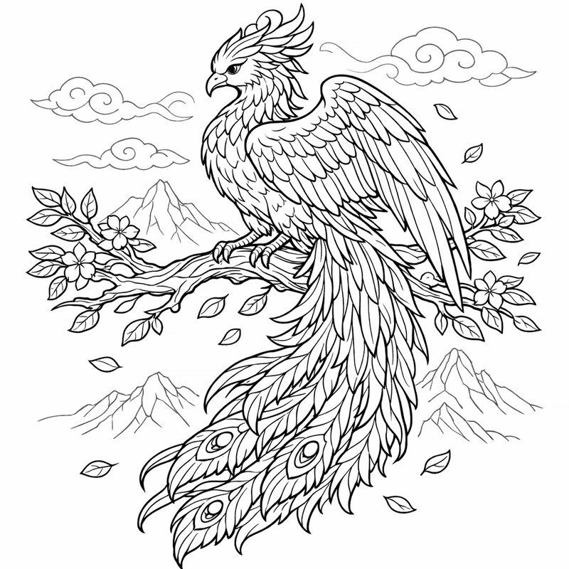 Free printable coloring page: A Baby Phoenix Sitting In A Nest Of…, for ages 7-12