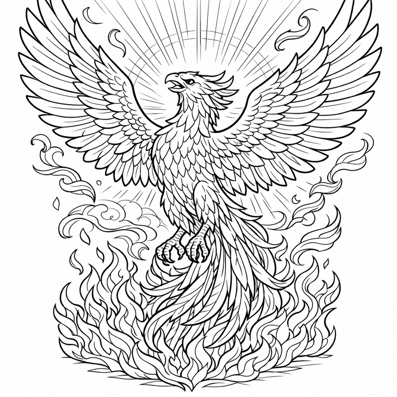 Free printable coloring page: Object Only: A Cute Phoenix With Clean Outlines,…, for ages 7-12