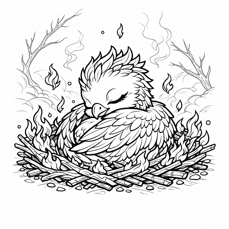 Free printable coloring page: A Phoenix Flying Across A Starry Sky, for ages 7-12