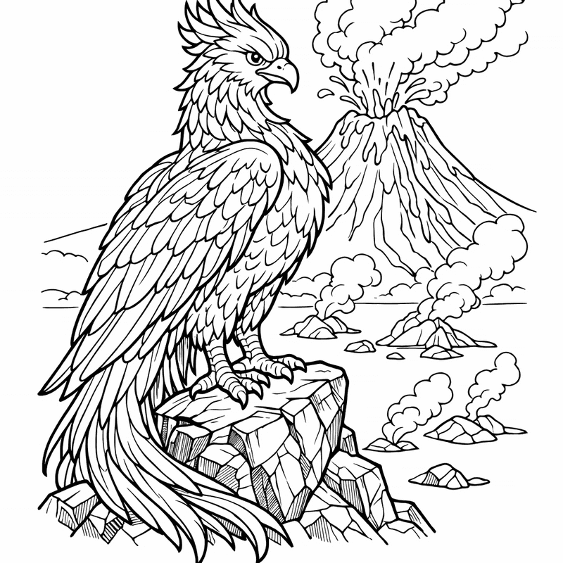 Free printable coloring page: Object Only: Two Phoenixes Flying Together, No Background, for ages 7-12
