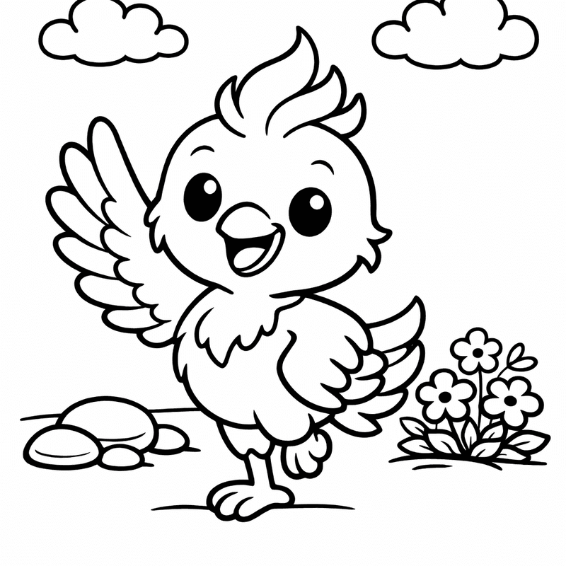 Free printable coloring page: A Phoenix Perched On A Branch With Flowing…, for ages 3-6