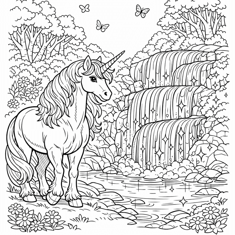 Free printable coloring page: Unicorn And Rainbow Trail, for ages 7-12