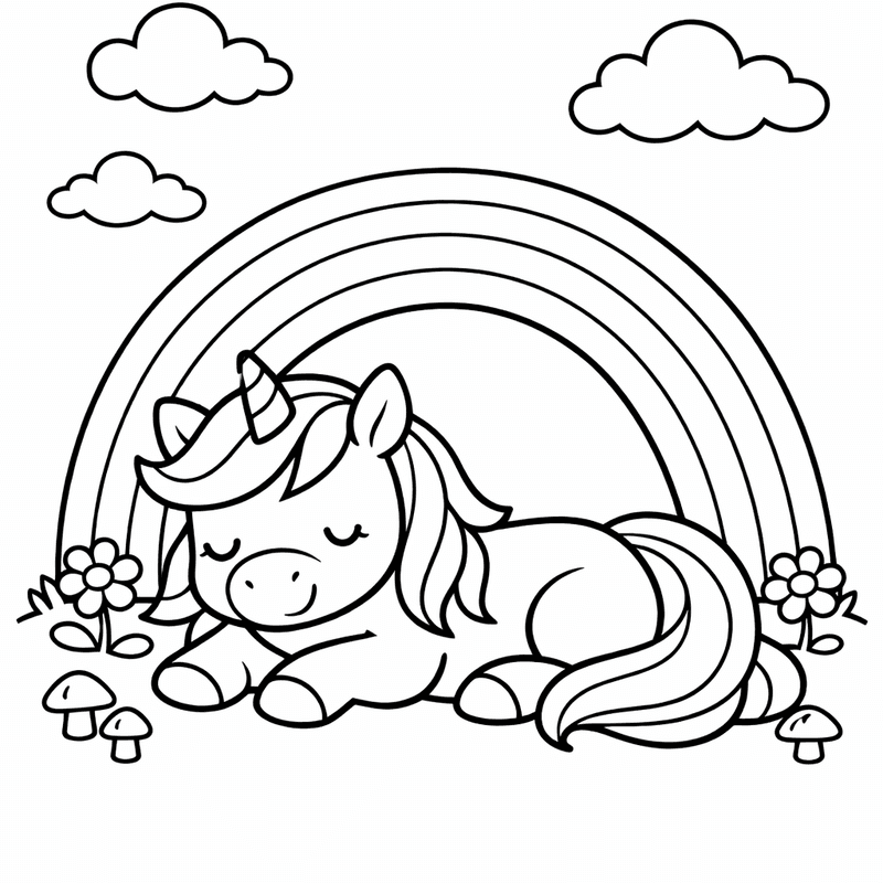 Free printable coloring page: Object Only: A Cute Rainbow Unicorn With Clean…, for ages 3-6