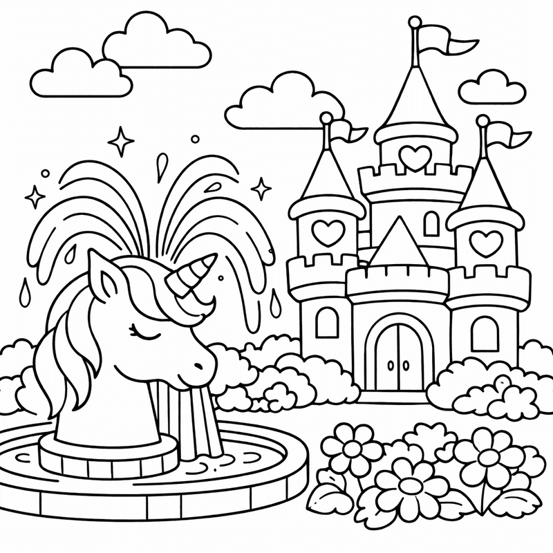 Unicorn Castle Coloring Page — A Magical Castle With Unicorns Grazing In The…