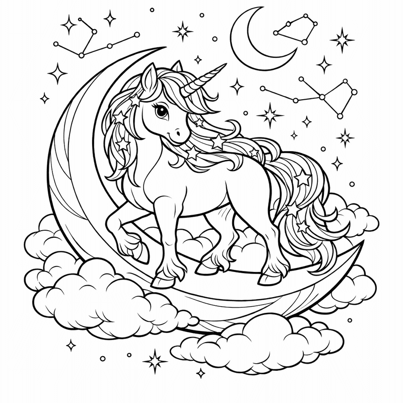 Free printable coloring page: Unicorn With Rainbow, for ages 7-12