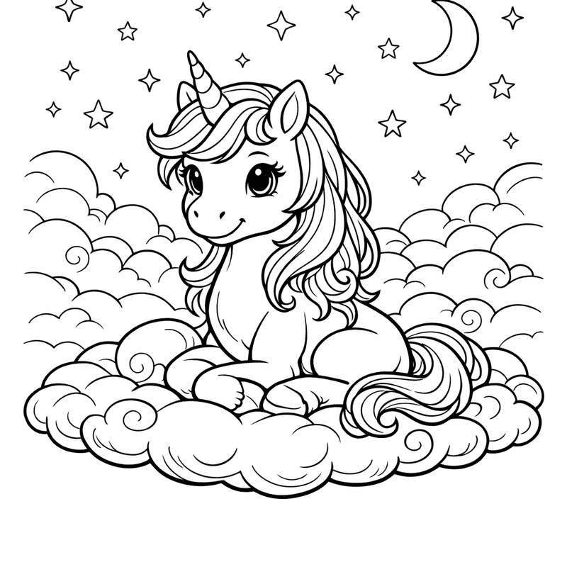 Free printable coloring page: Unicorn Face, for ages 7-12