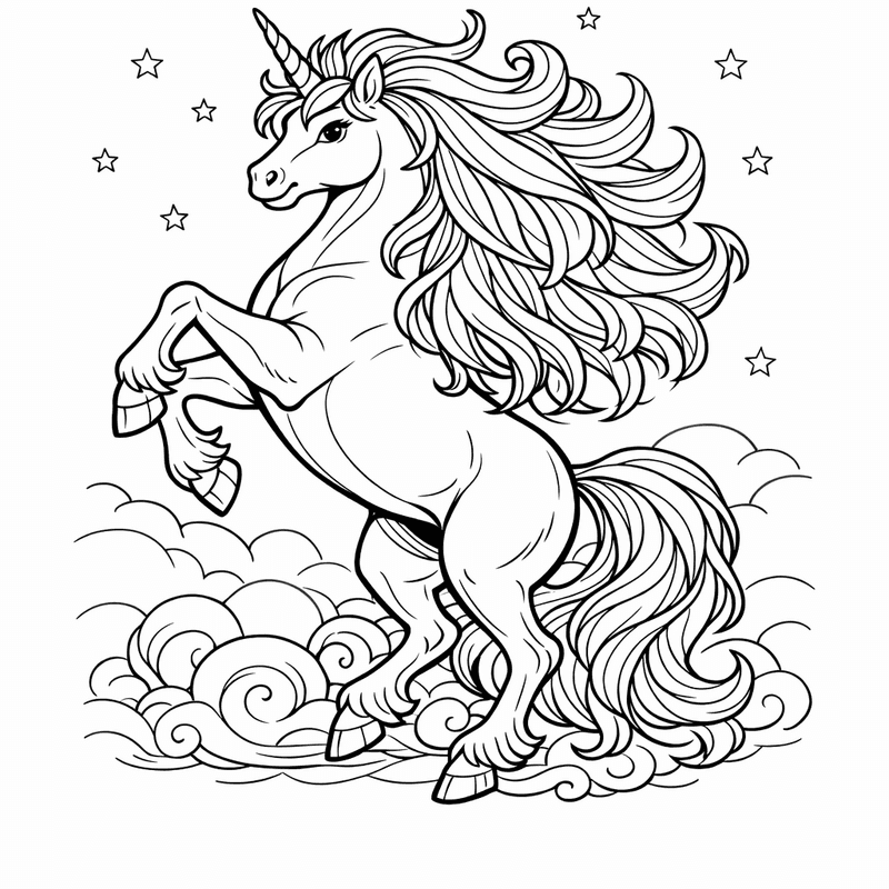 Free printable coloring page: Unicorn And Flowers, for ages 7-12