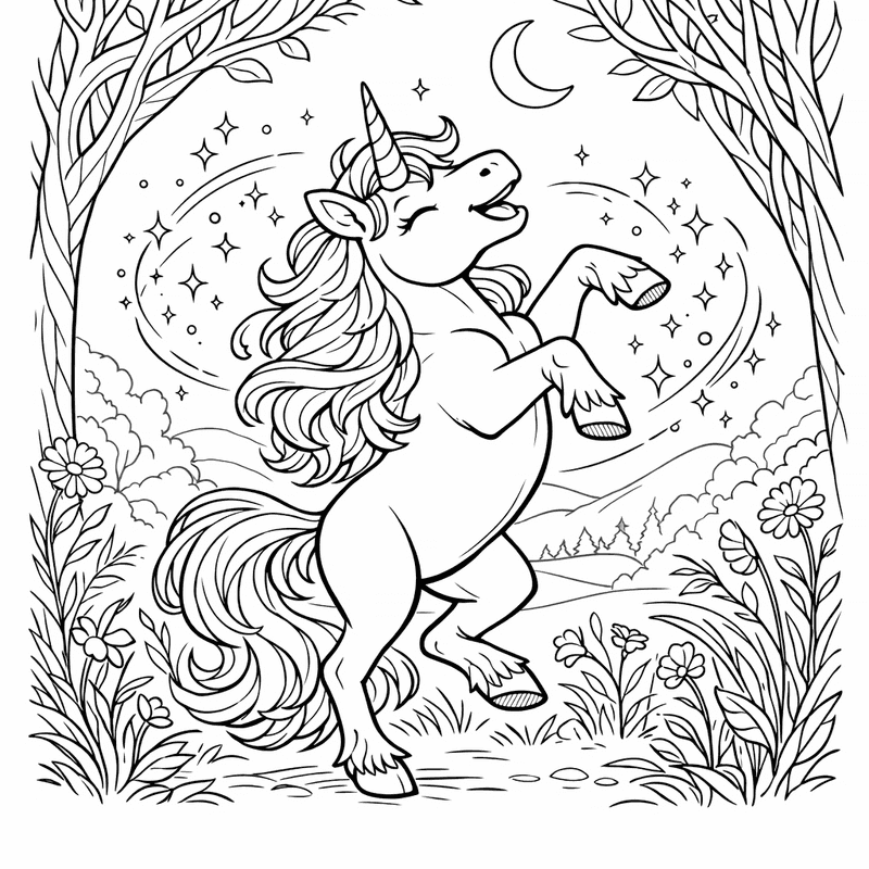 Free printable coloring page: Object Only: A Cute Unicorn With Clean Outlines,…, for ages 7-12