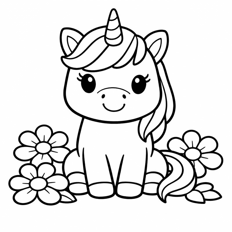 Free printable coloring page: Unicorn In Clouds, for ages 3-6