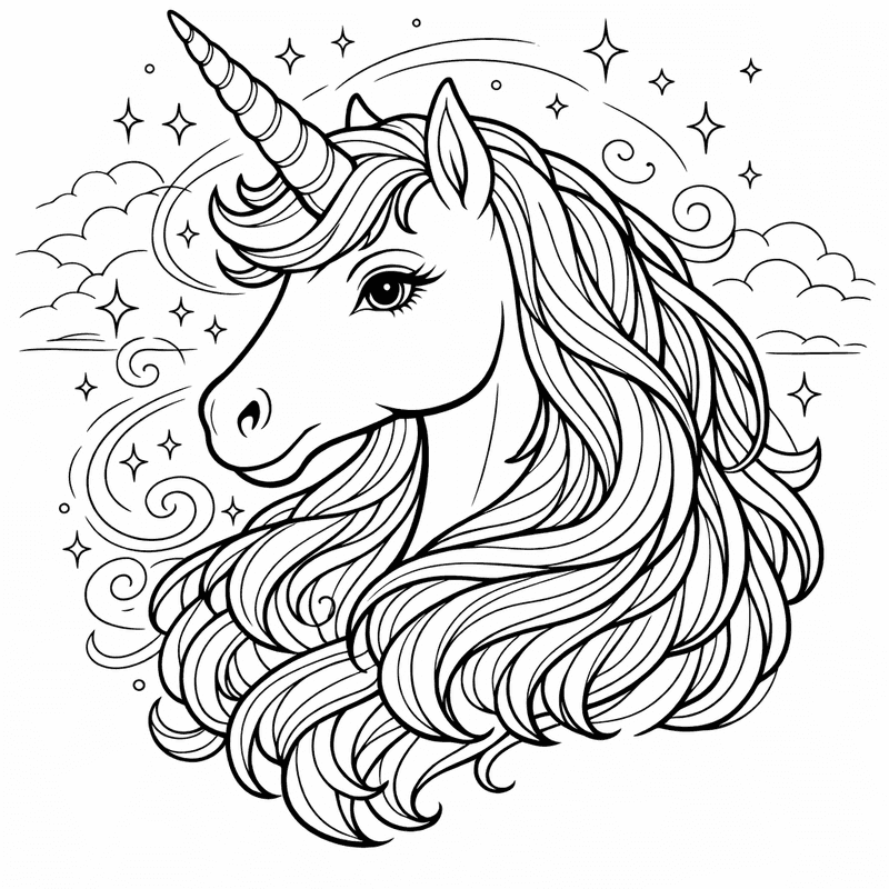 Unicorn Head Coloring Page — Unicorn Head Profile