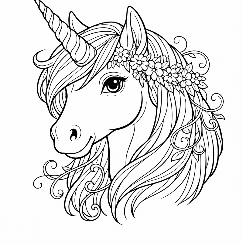 Free printable coloring page: Object Only: A Cute Unicorn With Clean Outlines,…, for ages 7-12