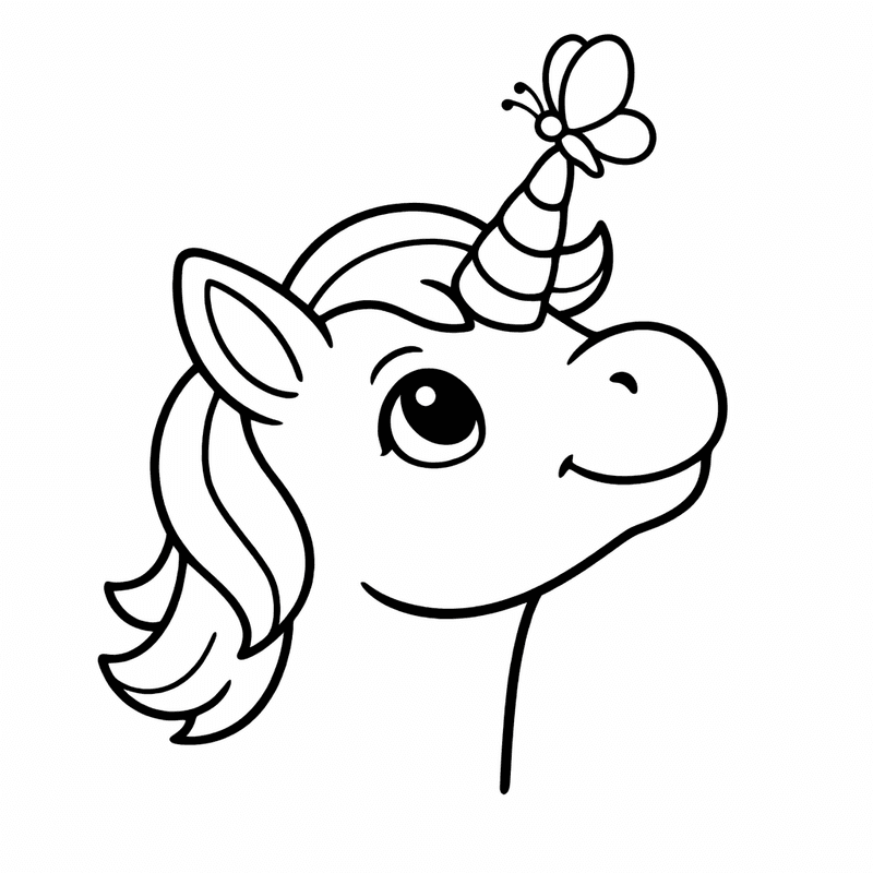 Free printable coloring page: Unicorn Head Profile, for ages 3-6