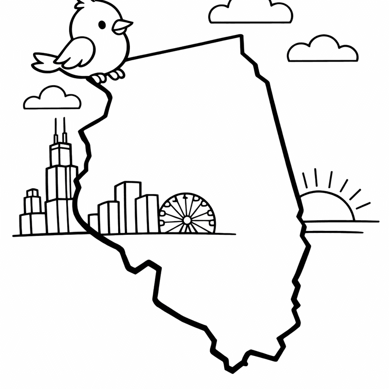 Free printable coloring page: Illinois State Outline, for ages 3-6