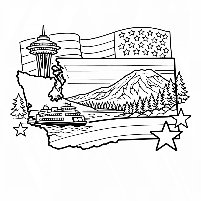 Free printable coloring page: Object Only: A Cute Washington With Clean Outlines,…, for ages 7-12