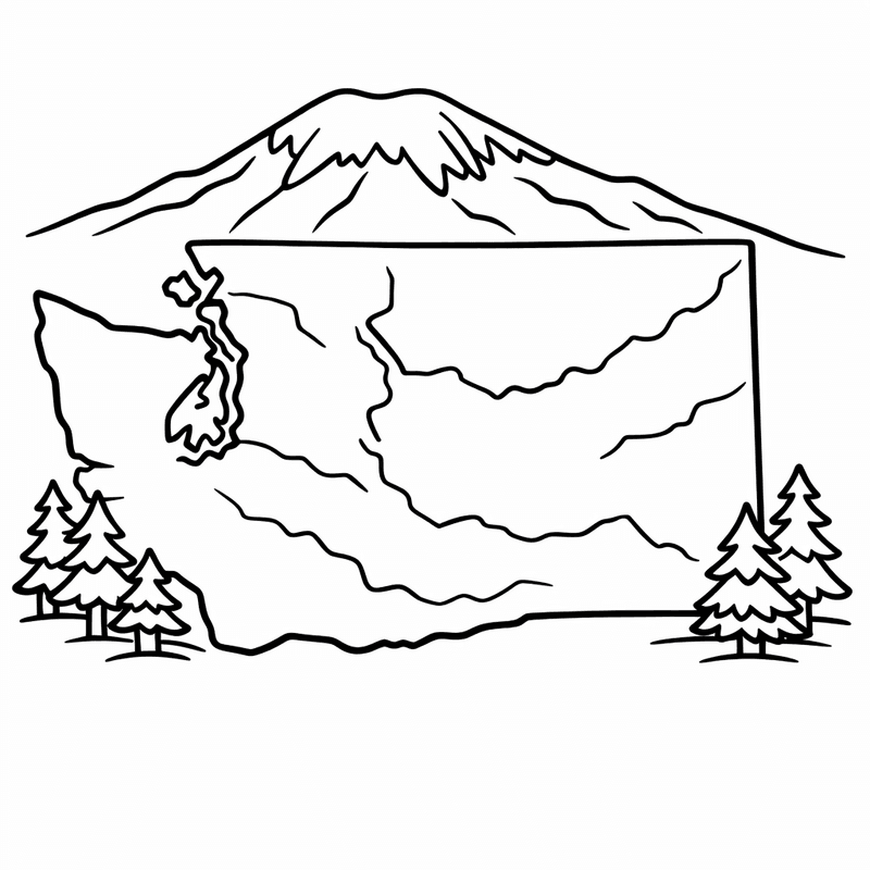 Free printable coloring page: Washington Map, for ages 3-6