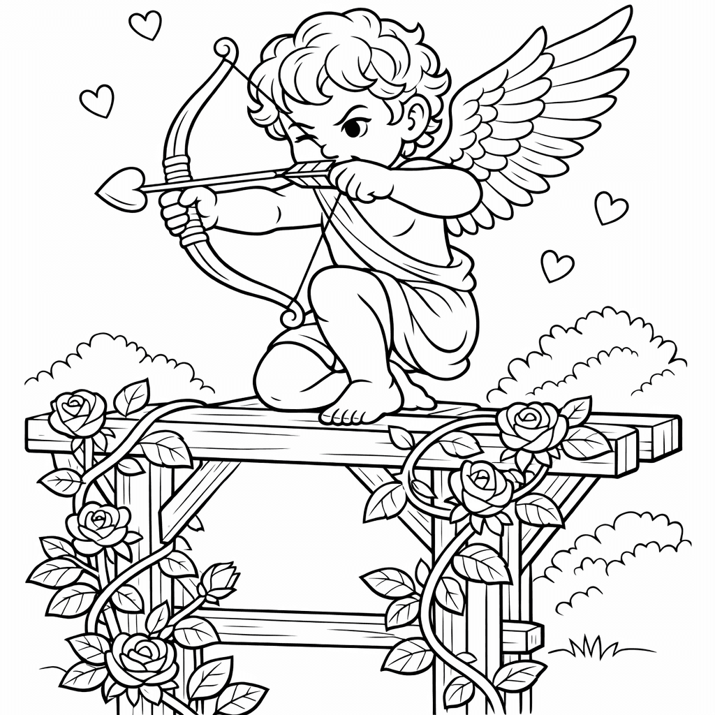 Free printable coloring page: Object Only: Two Or Three Cupids Side By…, for ages 7-12