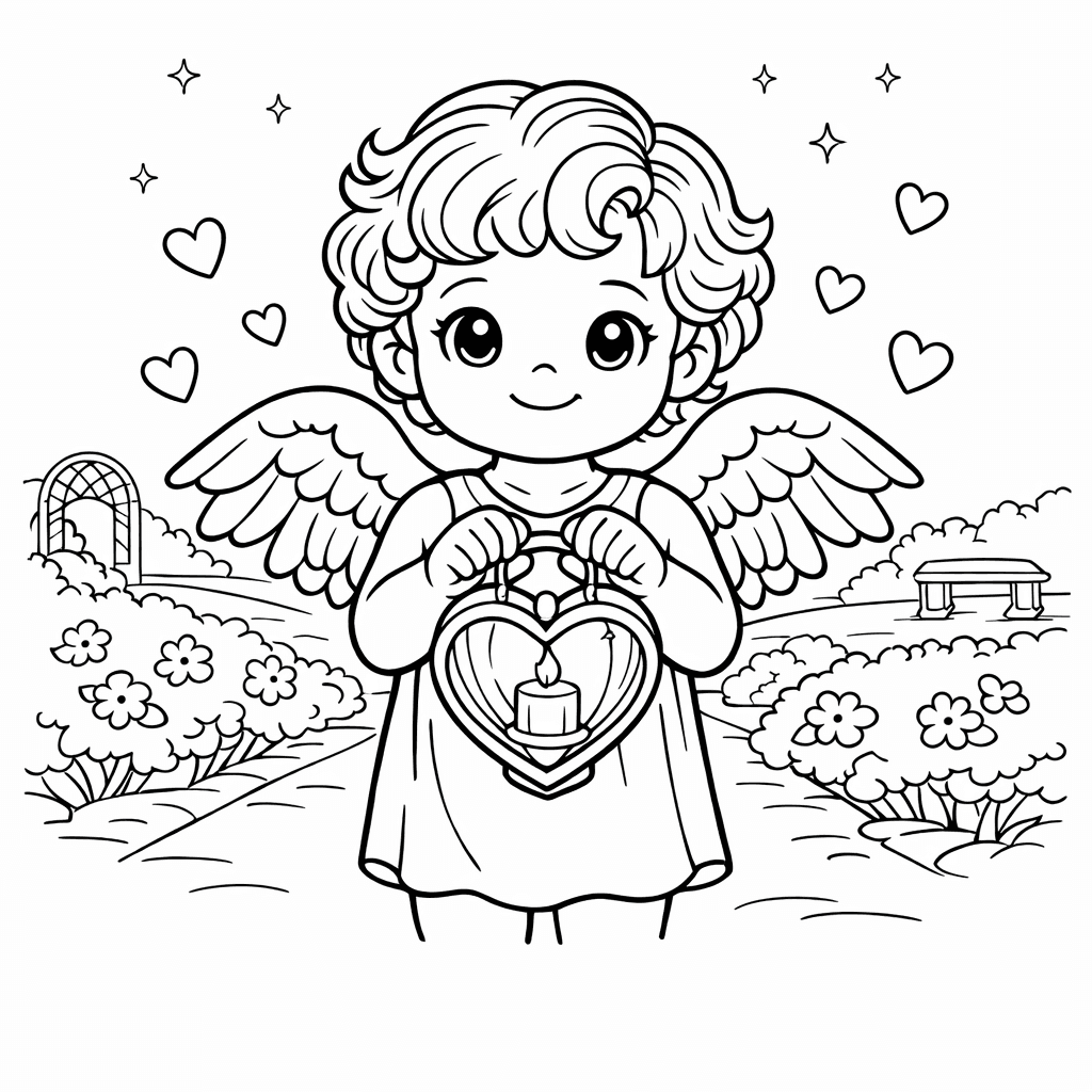 Free printable coloring page: Cupid With Arrow, for ages 7-12