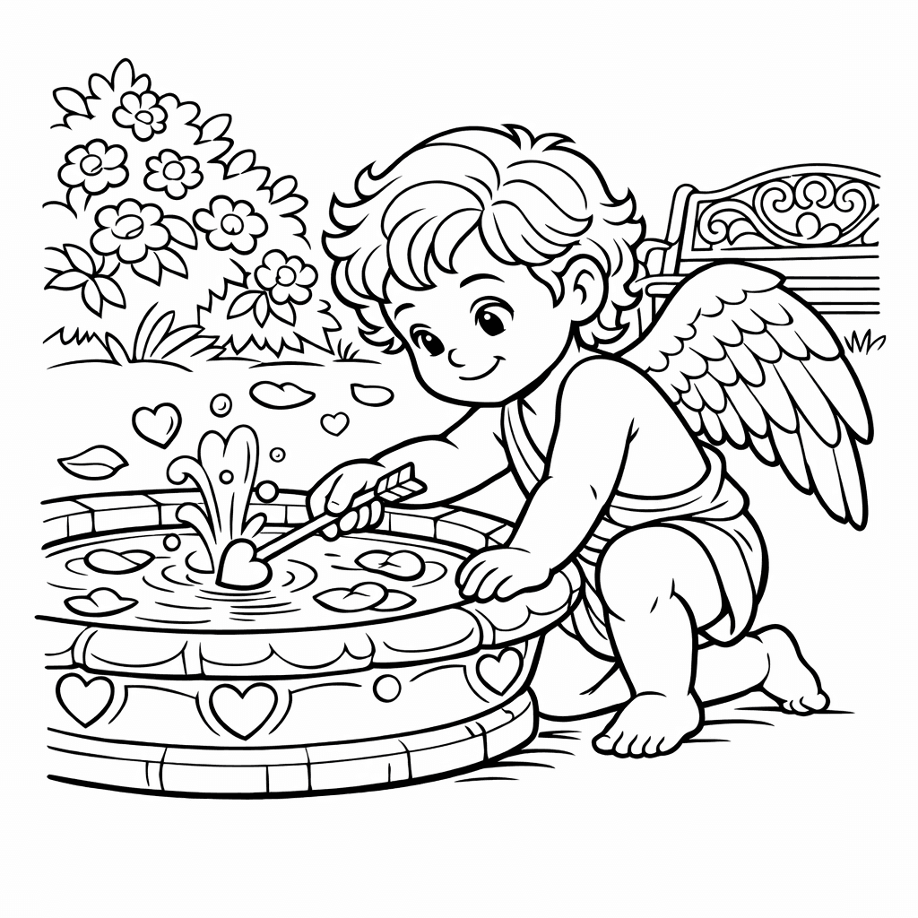Free printable coloring page: Cupid Simple, for ages 7-12