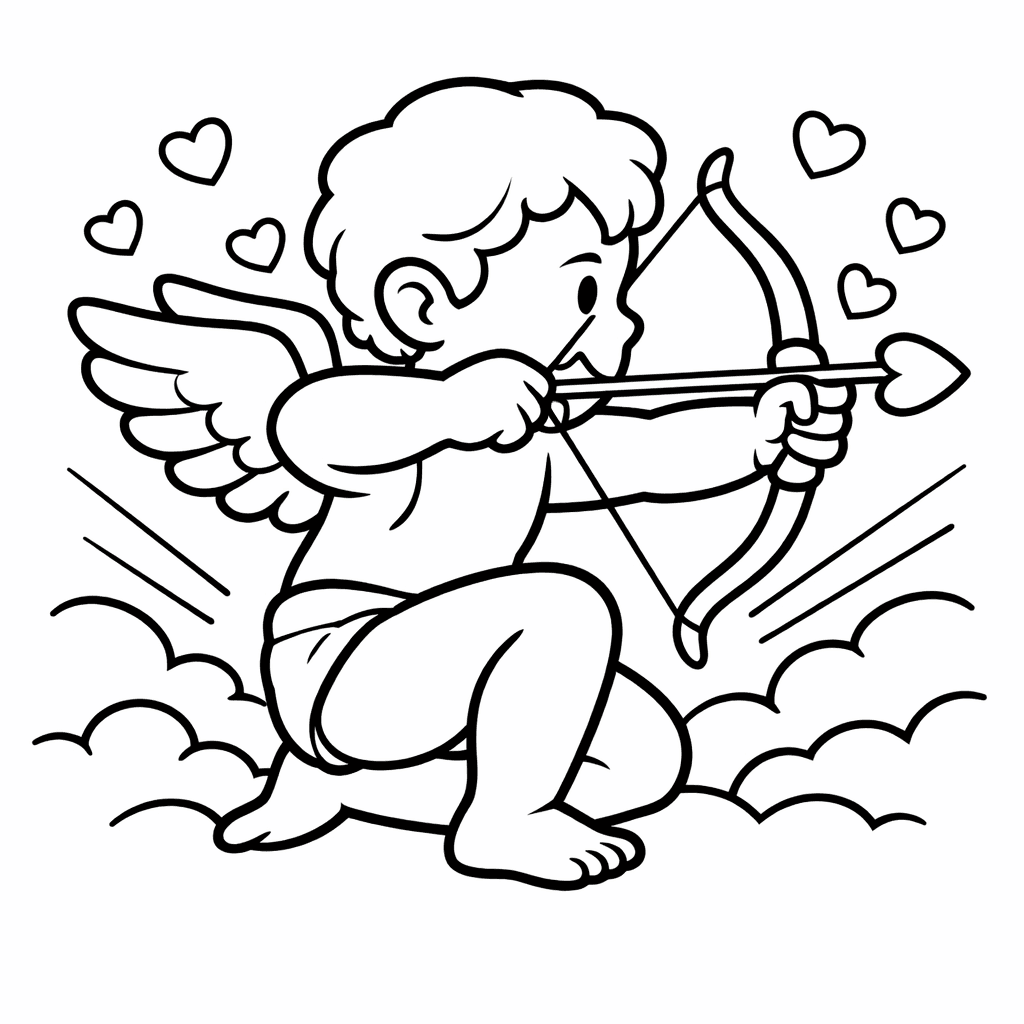 Free printable coloring page: Cupid With Arrow, for ages 3-6