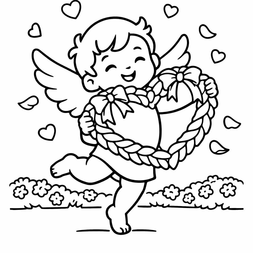 Free printable coloring page: Friendly Cupid, for ages 3-6