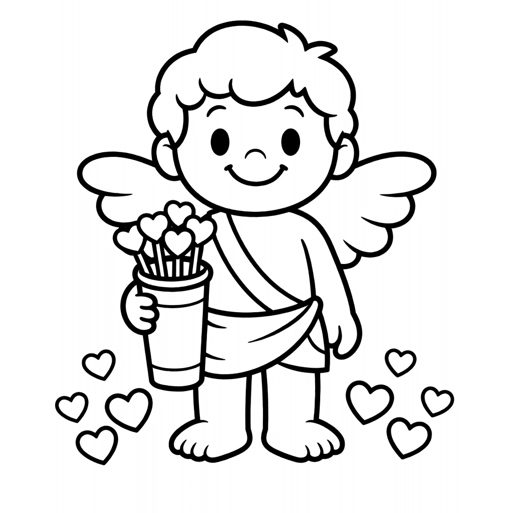 Free printable coloring page: Cupid Simple, for ages 3-6