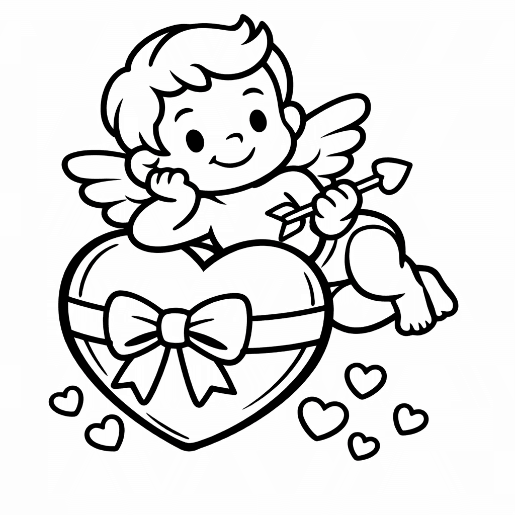 Free printable coloring page: Object Only: A Cute Cupid With Clean Outlines,…, for ages 3-6