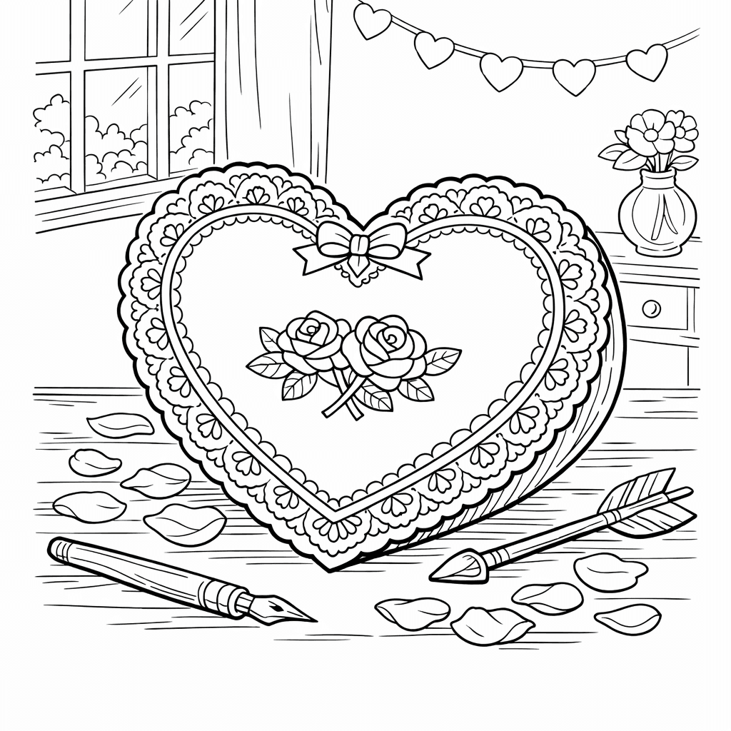 Free printable coloring page: Object Only: A Cute Heart With Clean Outlines,…, for ages 7-12
