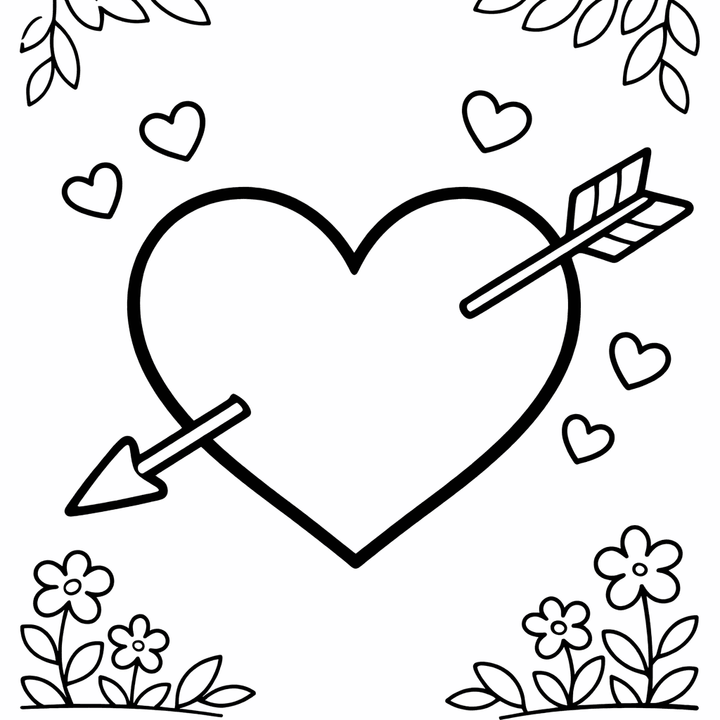 Free printable coloring page: Heart And Ribbon, for ages 3-6