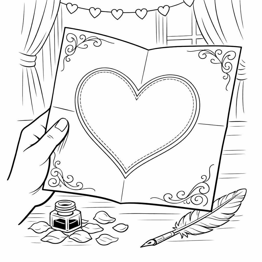 Free printable coloring page: Letter And Heart, for ages 7-12