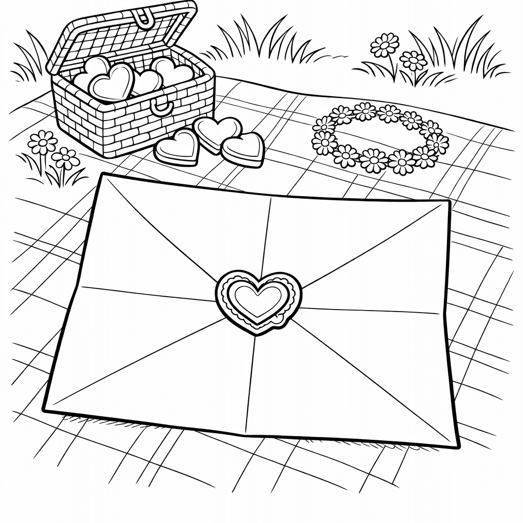 Free printable coloring page: Object Only: Two Or Three Love Letters Side…, for ages 7-12