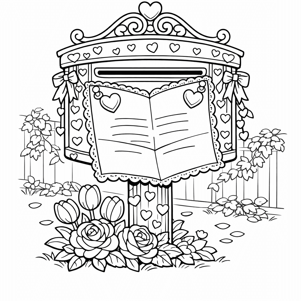 Free printable coloring page: Object Only: Two Or Three Love Letters Side…, for ages 7-12