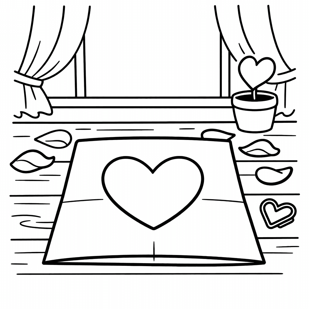 Free printable coloring page: Object Only: A Cute Love Letter With Clean…, for ages 3-6