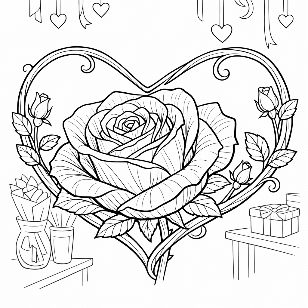 Free printable coloring page: Rose Outline, for ages 7-12