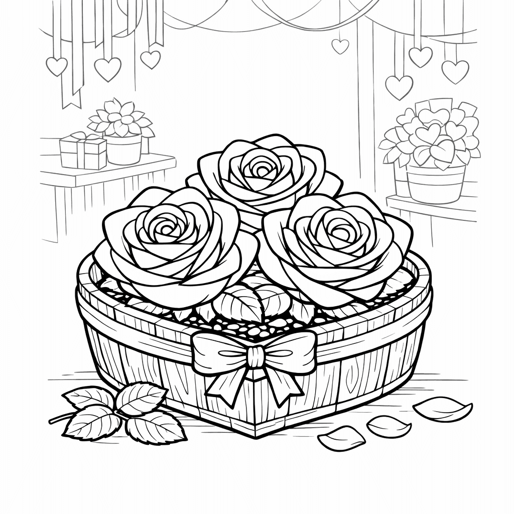 Free printable coloring page: Object Only: A Cute Rose With Clean Outlines,…, for ages 7-12