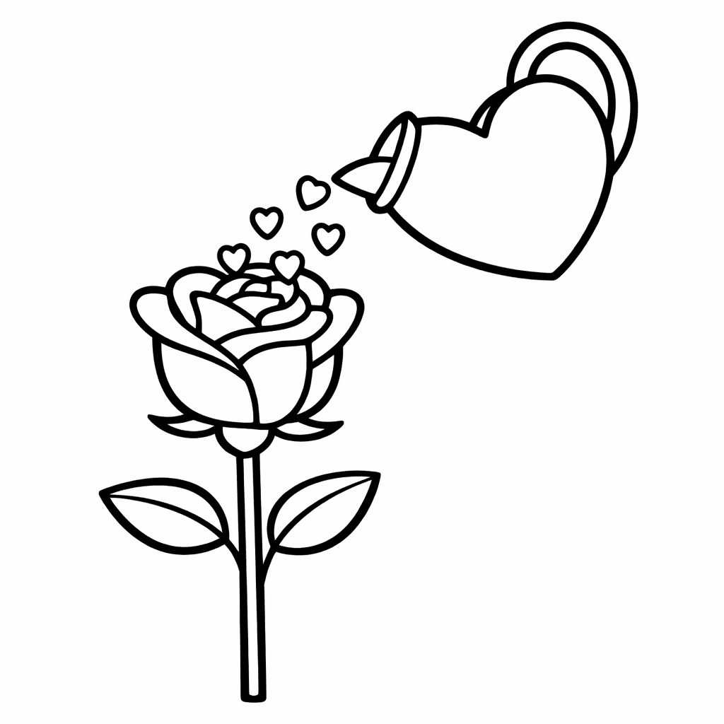 Free printable coloring page: Single Rose, for ages 3-6