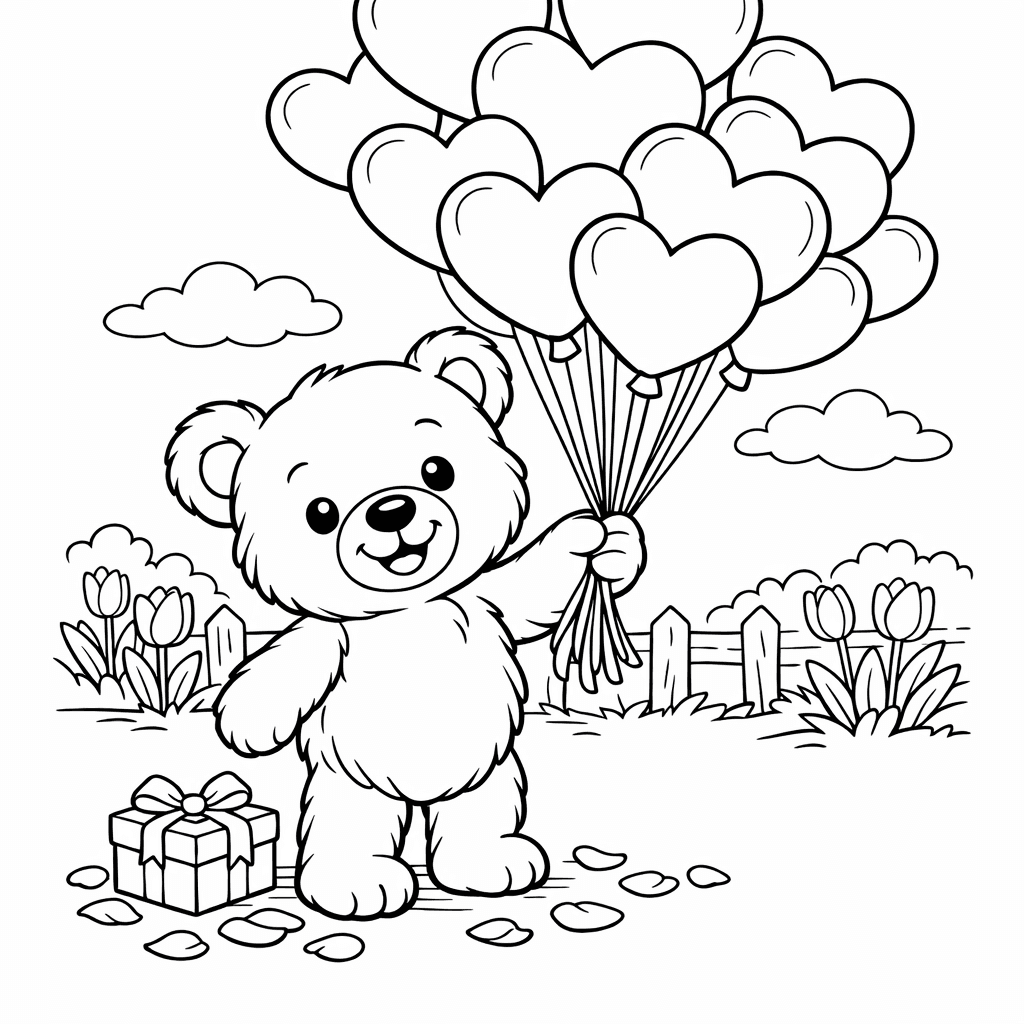 Free printable coloring page: Teddy With Heart, for ages 7-12