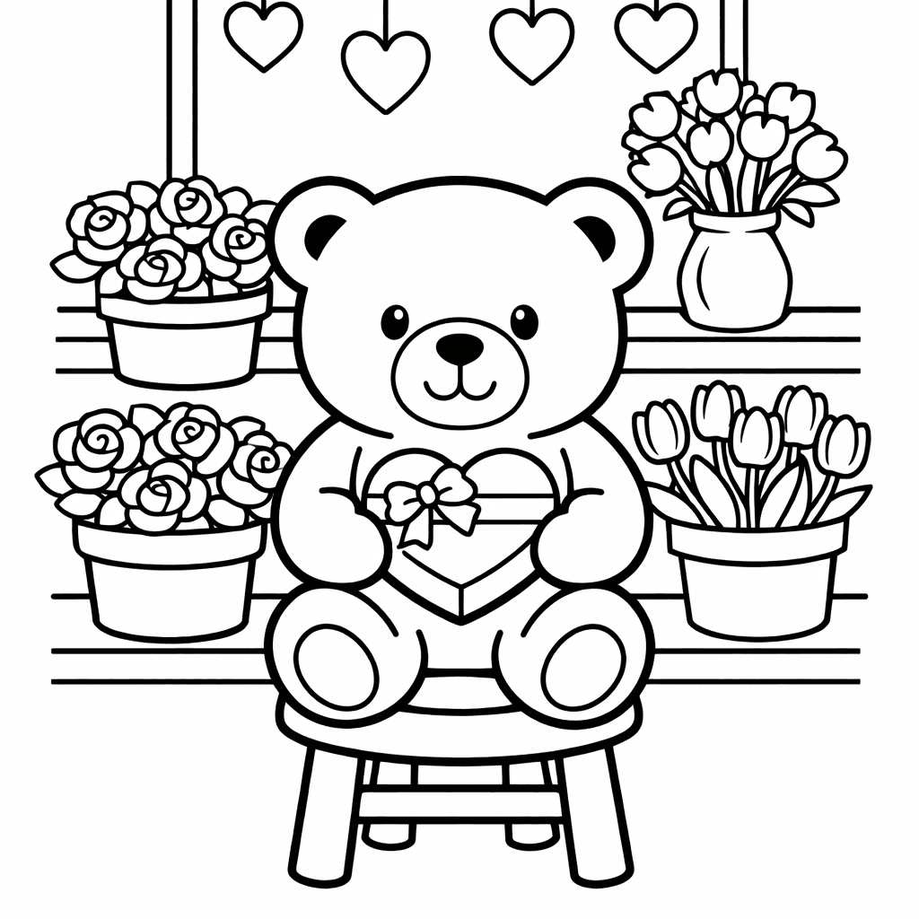 Free printable coloring page: Teddy With Heart, for ages 3-6