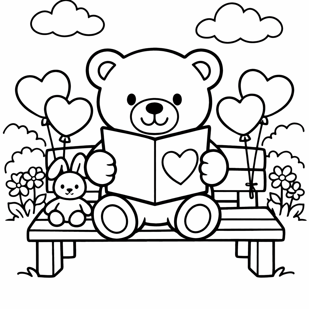 Free printable coloring page: Teddy And Rose, for ages 3-6